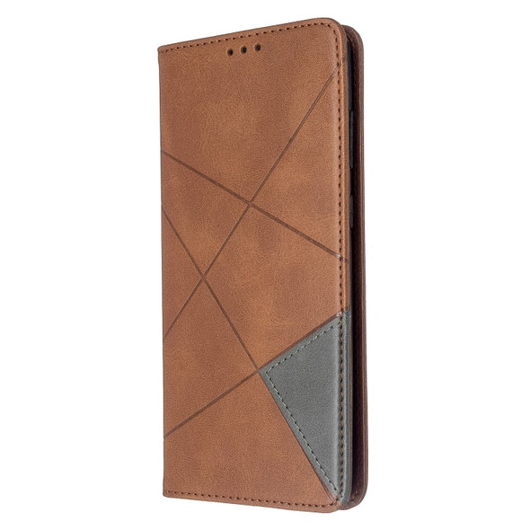 For Galaxy S20 Ultra Rhombus Texture Horizontal Flip Magnetic Leather Case with Holder & Card Slots(Brown)