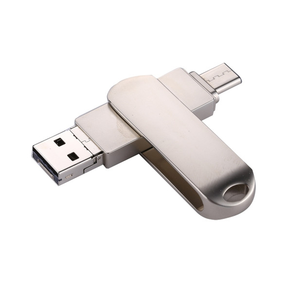 RQW-10X 3 in 1 USB 2.0 & 8 Pin & USB-C / Type-C 64GB Flash Drive, for iPhone & iPad & iPod & Most Android Smartphones & PC Computer