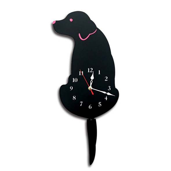 Home Office Bedroom Decoration Battery Operated Dog Shaped Wall Clock with Swinging Tails, Size : 42 x 18cm (Black)