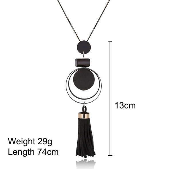 Women Tasseled Necklace Sweater Chain(Black)