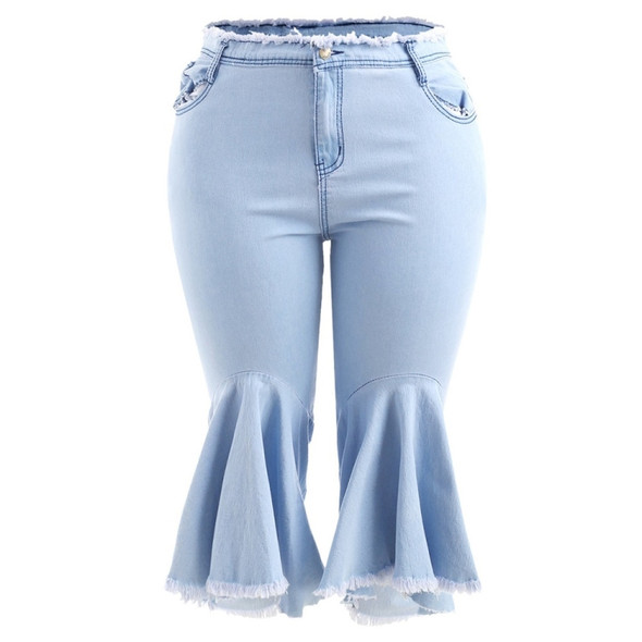 Fashion Women Plus Size Casual Pants(Color:Baby Blue Size:XXL)