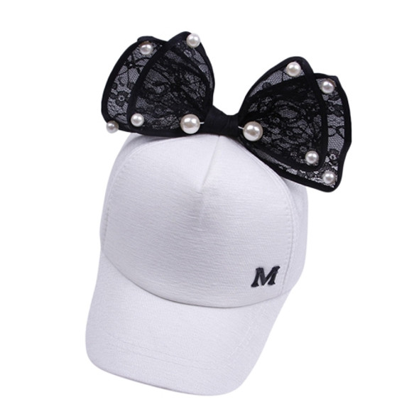 Spring Girls Pearl Lace Bow Decoration Hat Sun Hat, Size:Adults 54-60cm(Cloth White)