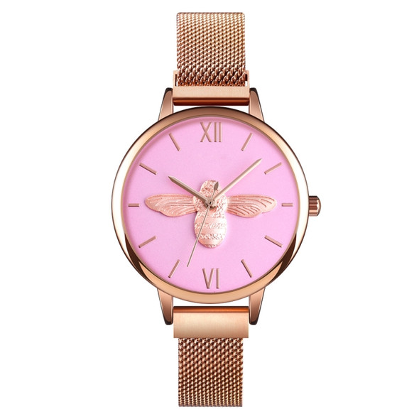 Skmei 9212 Fashion Lady Quartz Watch Student Female Temperament Waterproof Magnetic Suction Net Belt Watch(Pink)