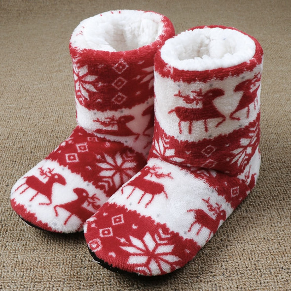 Plush Christmas Cotton Coral Printed Indoor Boots, Size:27cm(Red)