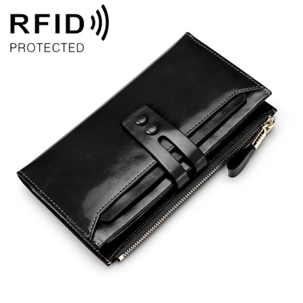 8239 Antimagnetic RFID Multi-function Leather Lady Wallet Large-capacity Purse with Detachable Card Holder (Black)