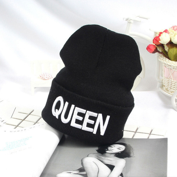 Letter Embroidery Warm Winter Knitted Cap Hip Hop Lovers Street Dance Bonnet(Gold King)