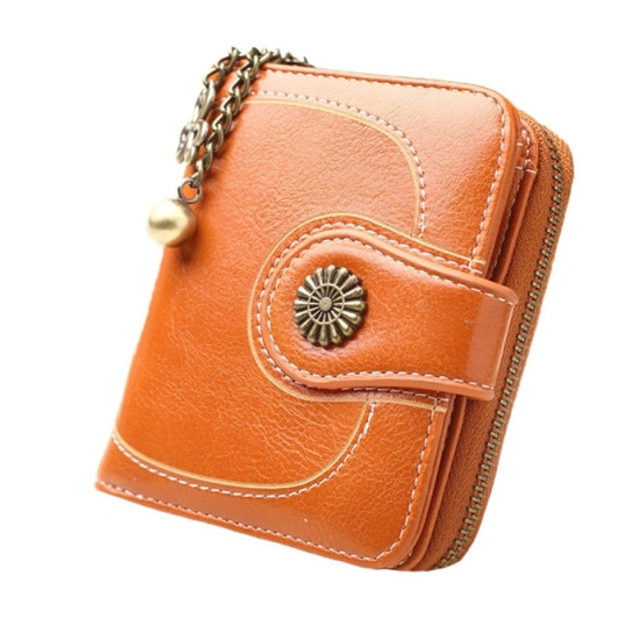 Vintage Button Phone Purses Women Wallets Female Purse Leather Brand Retro Ladies Long Zipper Woman Wallet Card Clutch(Short orange)