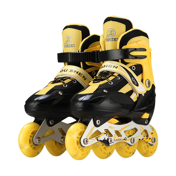 Oushen Adjustable Full Flash Children Single Four-wheel Roller Skates Skating Shoes Set, Size : S(Yellow)