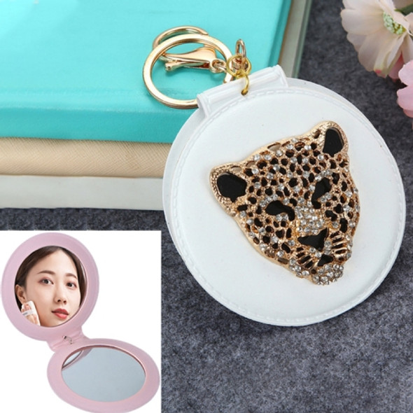 Cartoon Leopard Head Makeup Mirror Bag Hanging Portable Mirror(White)