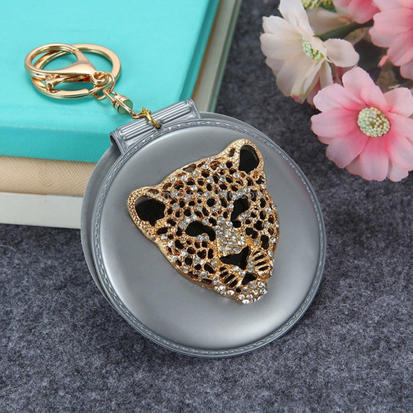 Cartoon Leopard Head Makeup Mirror Bag Hanging Portable Mirror(Gray)