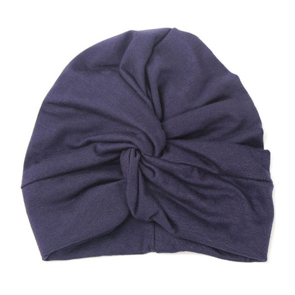 Baby Hat Cotton Soft Turban Knot Summer Bohemian Kids Girls Newborn Cap(Navy Blue)