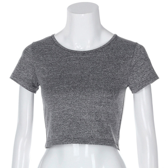 Round Neck Exposed Navel Shirt Body Short Sleeve T-shirt, Size: S(Gray)