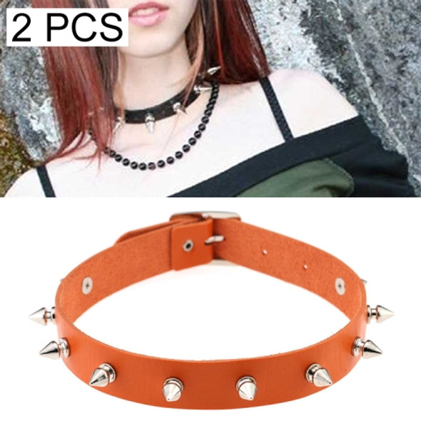 2 PCS Punk Style Fashion Street Dance Rock Leather Rivet Necklace Collar, Random Color Delivery