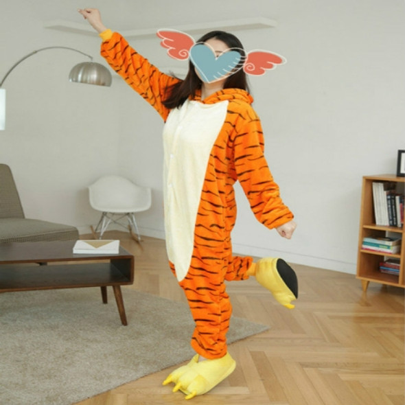 Adults Animal Pajamas Set Cartoon Women Men Winter Unisex Flannel Stitch Pajamas, Color:Tiger(S)