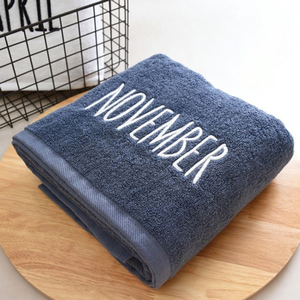 Month Embroidery Soft Absorbent Increase Thickened Adult Cotton Bath Towel, Pattern:November(Gray)