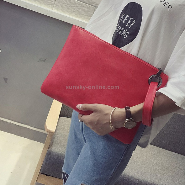 Simple Retro Ladies Handbag Fashion Large Capacity Clutch Bag Zipper Envelope Bag(Red)