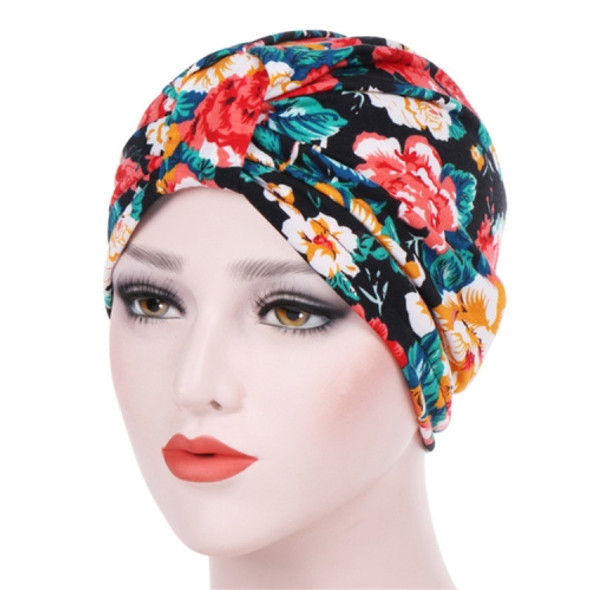 Women Floral Cotton Turban Hat Wrap Cap, Size: M?56-58cm?(Big Red Flower On Black)