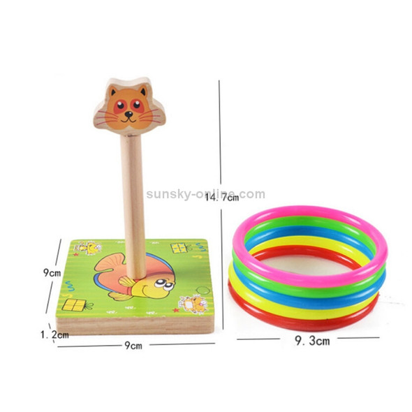 Kindergarten Children Wooden Cat Animal Throwing Ring Toss Games Activities Toys, Size: 9*9*14.7cm