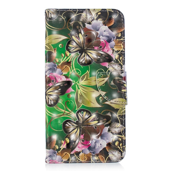 3D Colored Drawing Pattern Horizontal Flip Leather Case for Samsung Galaxy S10e, with Holder & Card Slots & Wallet(Green Butterfly)