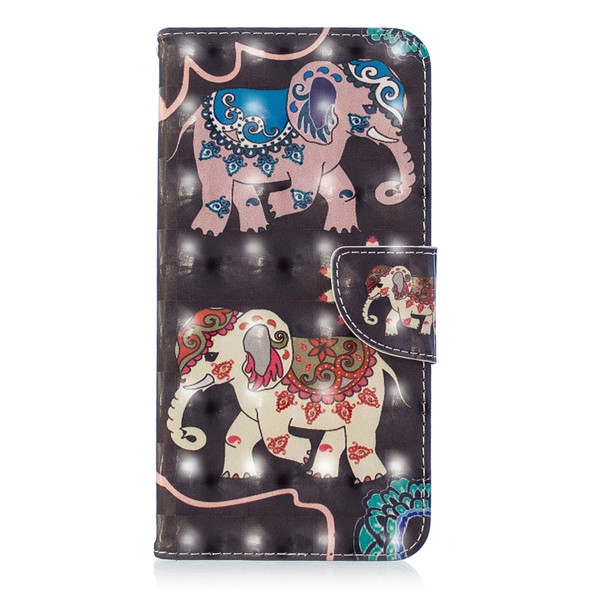 3D Colored Drawing Pattern Horizontal Flip Leather Case for Samsung Galaxy S10e, with Holder & Card Slots & Wallet(Two Elephants)