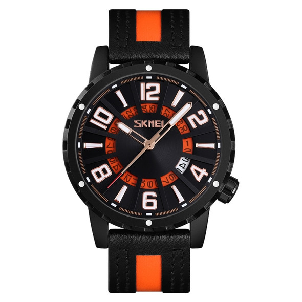 Skmei 9202 Watch Men Business Leisure Sports Calendar Real Leather Strap Watch(Orange)