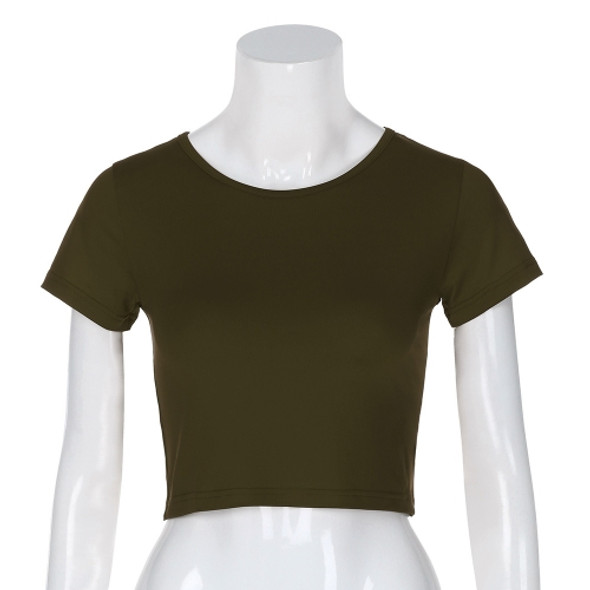 Round Neck Exposed Navel Shirt Body Short Sleeve T-shirt, Size: L(Army Green)