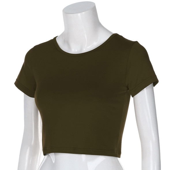 Round Neck Exposed Navel Shirt Body Short Sleeve T-shirt, Size: L(Army Green)