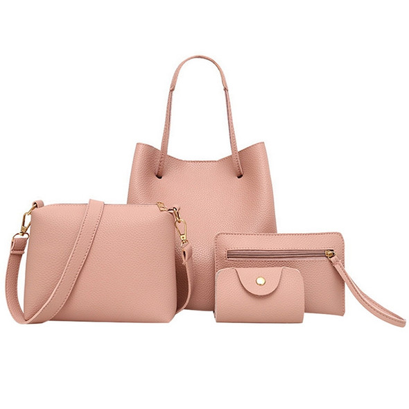 4 in1 Women Leather Handbag+Crossbody Bag+Messenger Bag+Card Package Capacity Crossbody Bag(Pink)