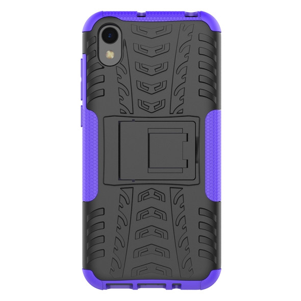 Shockproof  PC + TPU Tire Pattern Case for Huawei Honor 8s, with Holder (Purple)