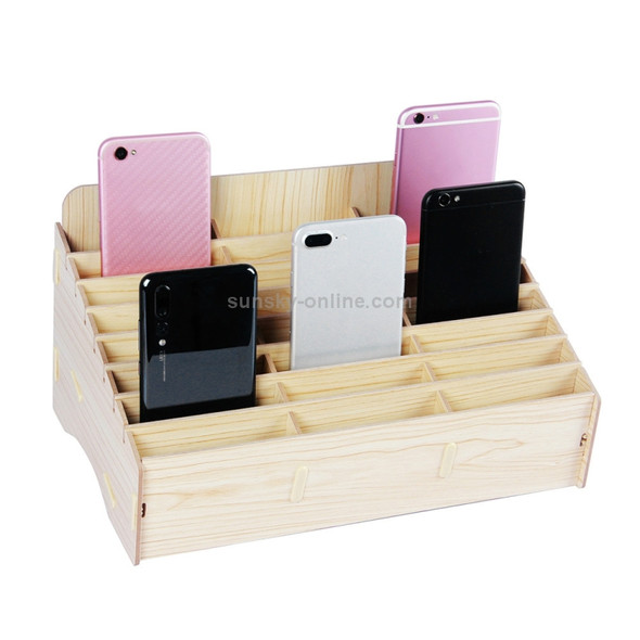 White Oak 24 Grid  Wooden Conference Classroom Mobile Phone Organizer Desktop Storage Box