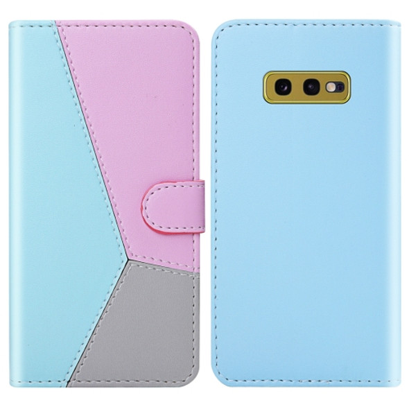 For Galaxy S10e Tricolor Stitching Horizontal Flip TPU + PU Leather Case with Holder & Card Slots & Wallet(Blue)