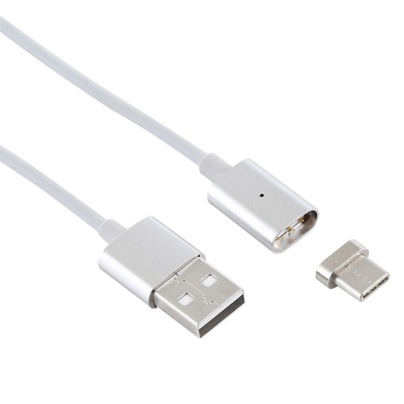 2A USB to USB-C / Type-C Charging + Transmission Metal Magnetic Adsorption Braided Data Cable, Length: 1m(Silver)