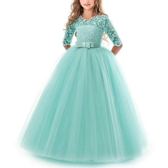 Girls Party Dress Children Clothing Bridesmaid Wedding Flower Girl Princess Dress, Height:130cm(Green)