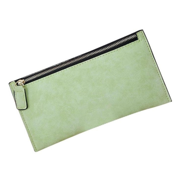 Ladies Long Wallet Simple Style Coin Purse Leather Thin Wallets(Light Green)