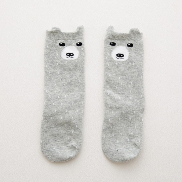 3 Pairs Toddler Knee High Sock Anti Slip Cute Cartoon Warm Baby Long Sock, Kid Size:S(Gray Bear)