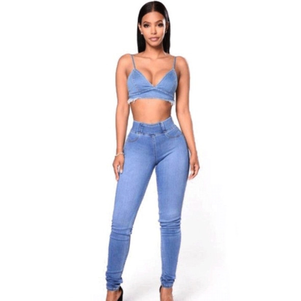 Elastic Waist Casual Jeans (Color:Baby Blue Size:XXL)