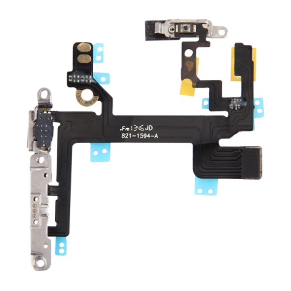 Power Button & Flashlight & Volume Button & Mute Switch Flex Cable with Brackets for iPhone 5s