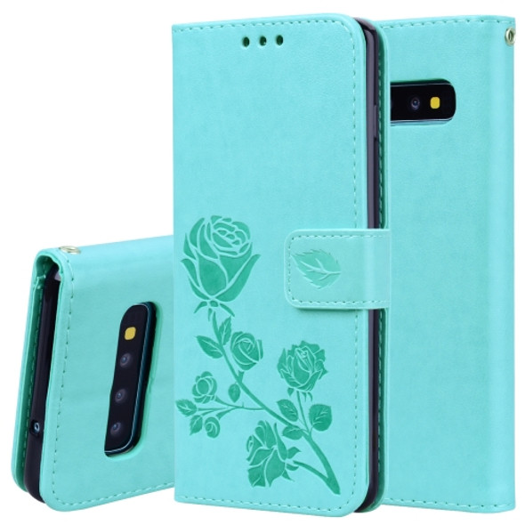 Rose Embossed Horizontal Flip PU Leather Case for Galaxy S10 Plus, with Holder & Card Slots & Wallet (Green)