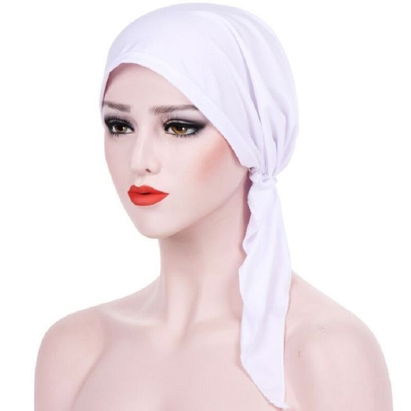 Curved Two Tail Wrap Cap Turban Hat, Size:M (56-58cm)(White)
