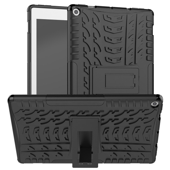 For Amazon Kindle Fire HD 10 2019 Tire Texture TPU + PC Shockproof Case with Holder(Black)