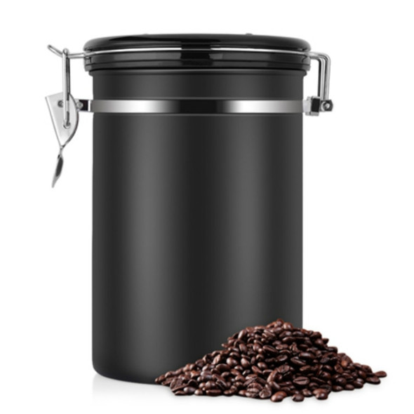 Coffee Container Stainless Steel Tea Storage Chests Black Kitchen Sotrage Canister Coffee Tea Caddies Teaware(Black)
