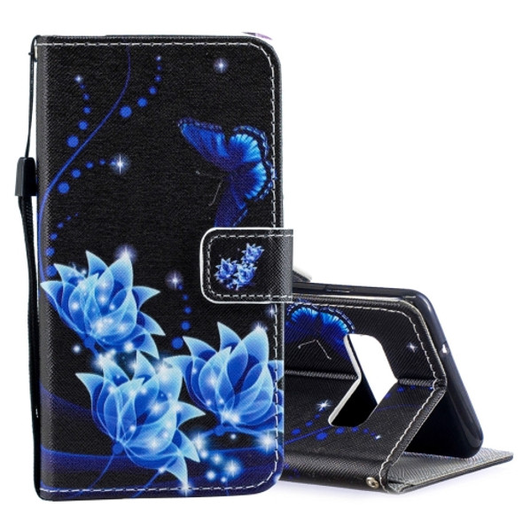 Blue Flower Pattern Horizontal Flip Leather Case for Galaxy S10+, with Holder & Card Slots & Wallet