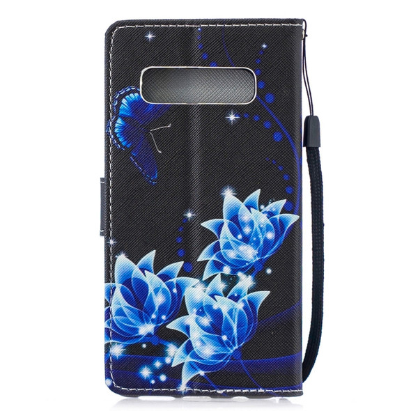 Blue Flower Pattern Horizontal Flip Leather Case for Galaxy S10+, with Holder & Card Slots & Wallet