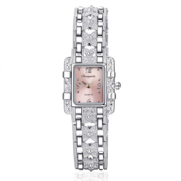 Square Dial Stainless Steel Strap Quartz Watch(Pink)