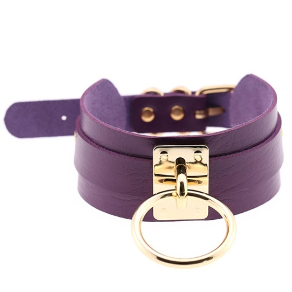 European and American Harajuku PU Leather Gold Single Ring Collar Wide Street-Snap Nightclub O-shaped Choker Necklace(Purple)