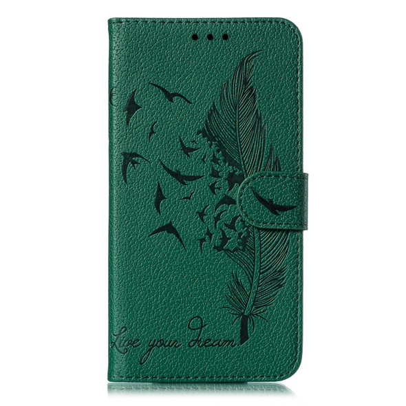 Feather Pattern Litchi Texture Horizontal Flip Leather Case with Wallet & Holder & Card Slots For Huawei Y6 (2019) / Honor Play 8A(Green)