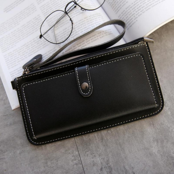 PU Leather Long Wallet Women Purse Female Clutch Zipper Wallets(Black)