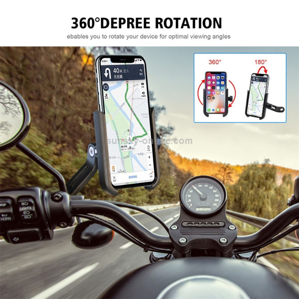 Motorcycle Rotatable Aluminium Alloy Mobile Phone Holder Bracket, Rearview Mirror Version (Black)