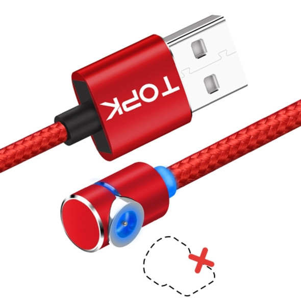 TOPK 1m 2.4A Max USB to 90 Degree Elbow Magnetic Charging Cable with LED Indicator, No Plug(Red)