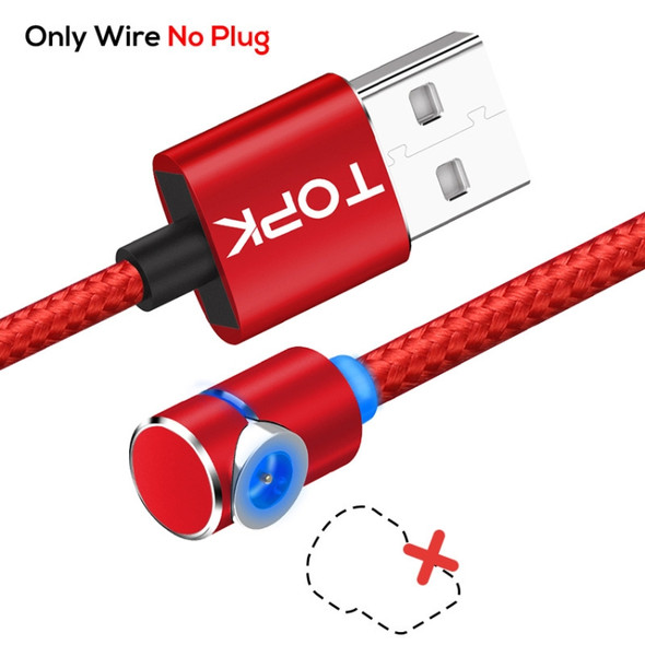 TOPK 1m 2.4A Max USB to 90 Degree Elbow Magnetic Charging Cable with LED Indicator, No Plug(Red)
